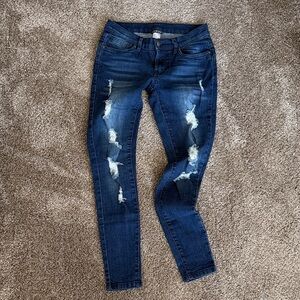 VENUS Dark Blue Distressed Skinny Jeans